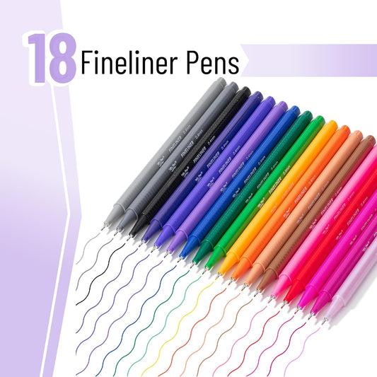 Mr. Pen- Colored Fineliner Pens, 18 Pack, 0.4mm, Ergonomic Triangular Barrels, Smooth Writing Pens for Journaling, Note-Taking, Coloring, Sketching, Planning & Art Projects