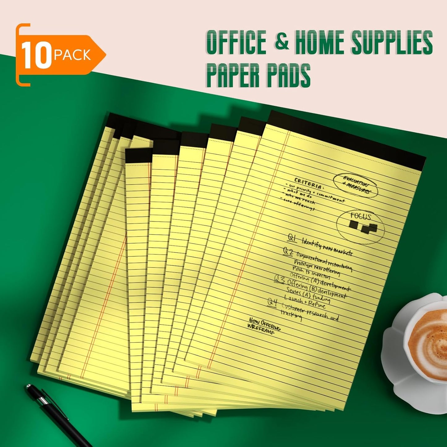 Legal Pads 8.5 x 14 Note Pads, 6 Pack Writing Pads Wide Ruled Notepads, Micro Perforated Notepad, Double-Side Printed Lined Paper Pads 30 Sheets per Notepad, White Legal Pads for Home, Office, School