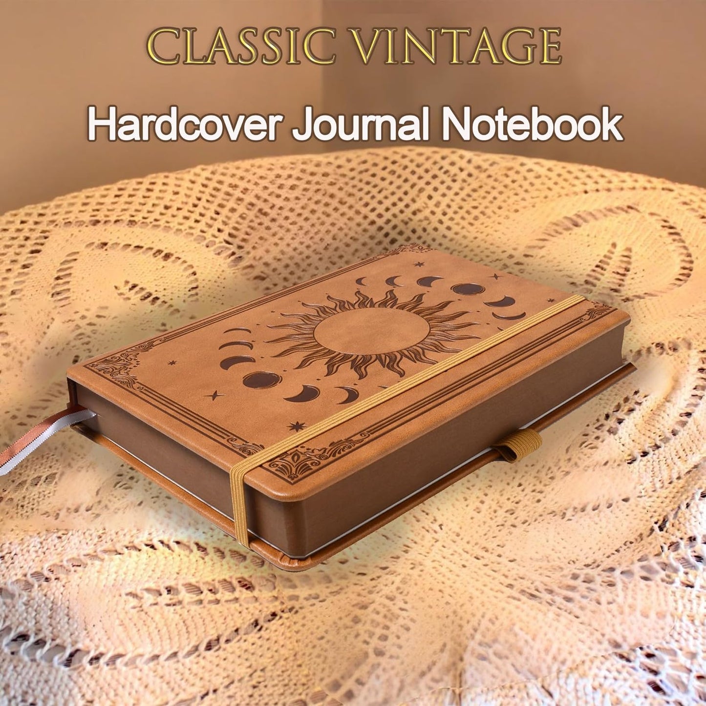 Journal Notebook for Women/Men, Daily for Classic Lined Writing,360 Pages Leather Hardcover with Vintage Sun & Moon Design, SeaGreen, A5 (14.5 x 21 cm)
