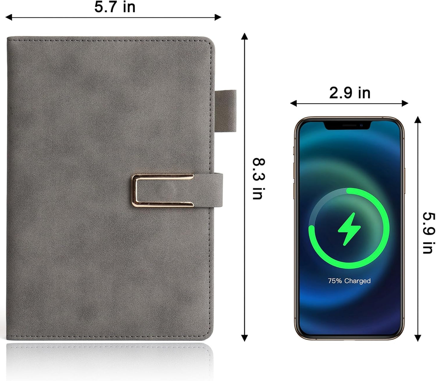 Hardcover Lined Notebook Journal for Women & Men,256 Pages 5.7 x 8.3 inches,A5 Ruled Notebooks Magnetic Closure Leather Journal,Daily for Work,Meeting,Travel,Writing,School and Note Taking (Gray)