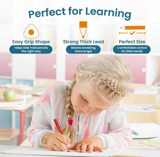 Colored Pencils for Toddlers 3-4 Years – Kids Pencils for Beginners, Toddlers and Preschoolers, Jumbo Triangle Shape for Easy Grip, Thick Colored Core for Easy Coloring and Less Breakage (8 Pack)