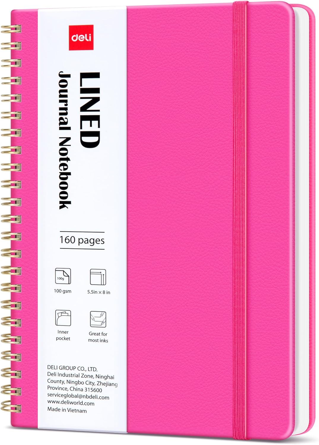deli Rose Red Lined Spiral Journal Notebook, 160 Pages, A5 (5.5"x8") Hardcover Writing Notebook, College Ruled Spiral Bound Journal for Women & Men - Perfect for Work, School, Office & Note Taking