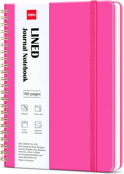 deli Rose Red Lined Spiral Journal Notebook, 160 Pages, A5 (5.5"x8") Hardcover Writing Notebook, College Ruled Spiral Bound Journal for Women & Men - Perfect for Work, School, Office & Note Taking