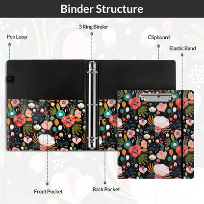 SKYDUE 1 Inch 3-Ring Binder with Clipboard, PU Aesthetic Binder with 5 Dividers, Notepad, Stickers & Pockets for Work and School (Letter Size)