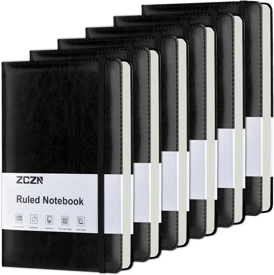 ZCZN Lined Journal Notebooks for Work, 5.5x8.3 in, 192 Pages, Hardcover Leather A5 Journals for Writing, Diary & Travel, College Ruled Journaling Notebooks for School, Office, Home (Brown*6)