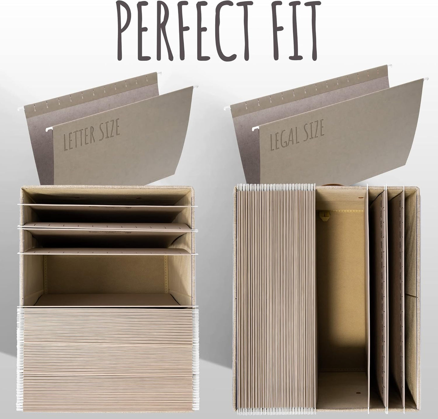 ZICOTO Decorative File Organizer Box Set of 2 - Collapsible Linen Filing Cabinets with Handles Are Perfect to Store All Your Documents & Hanging File Folders - Portable Easy Slide Crates with Lid