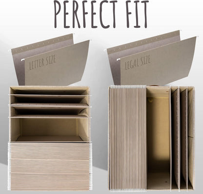 ZICOTO Decorative File Organizer Box Set of 2 - Collapsible Linen Filing Cabinets with Handles Are Perfect to Store All Your Documents & Hanging File Folders - Portable Easy Slide Crates with Lid
