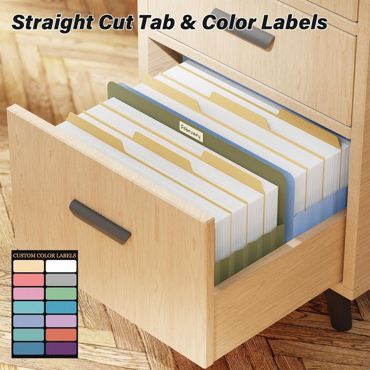 Ansook Poly Legal Size 5.25" Expansion File Pockets,6 Pack Pastel Large Capacity File Pockets Folders,Heavy Duty File Pocket for Cabinet,with Straight-Cut Tab,hold 8.5" x 11" documents & Manila Folder
