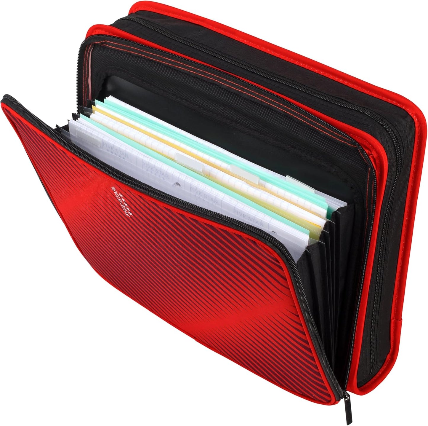 Five Star Zipper Binder, 2 Inch 3-Ring Binder with Round Rings, 5-Tab Expanding File, 380 Sheet Capacity, Black (72536)