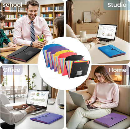 6 Pack Accordion File Organizer with Labels, 13 Pocket Expanding File Folder for Letter Size A4 Papers, Ideal for Home, Office Supplies, College Essentials