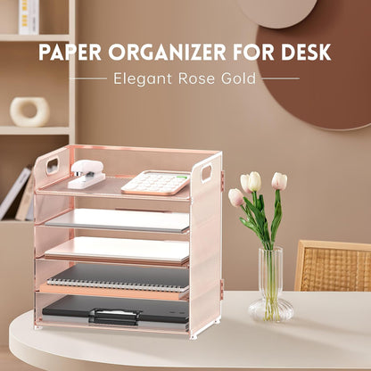 Supeasy 5 Trays Paper Organizer Letter Tray with Handle-Mesh Desk File Holders, Paper Sorter Desk Organizer for Office, Home, Classroom or School