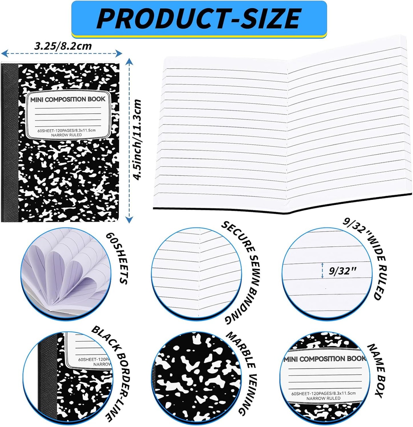 24 Pack 9.75 x 7.5 in Large Composition Notebooks Bulk 12 Color Wide Ruled Composition Books Marble Journal Notebook 60 Sheets per Book for Aldult Student College Office Back to School Supplies