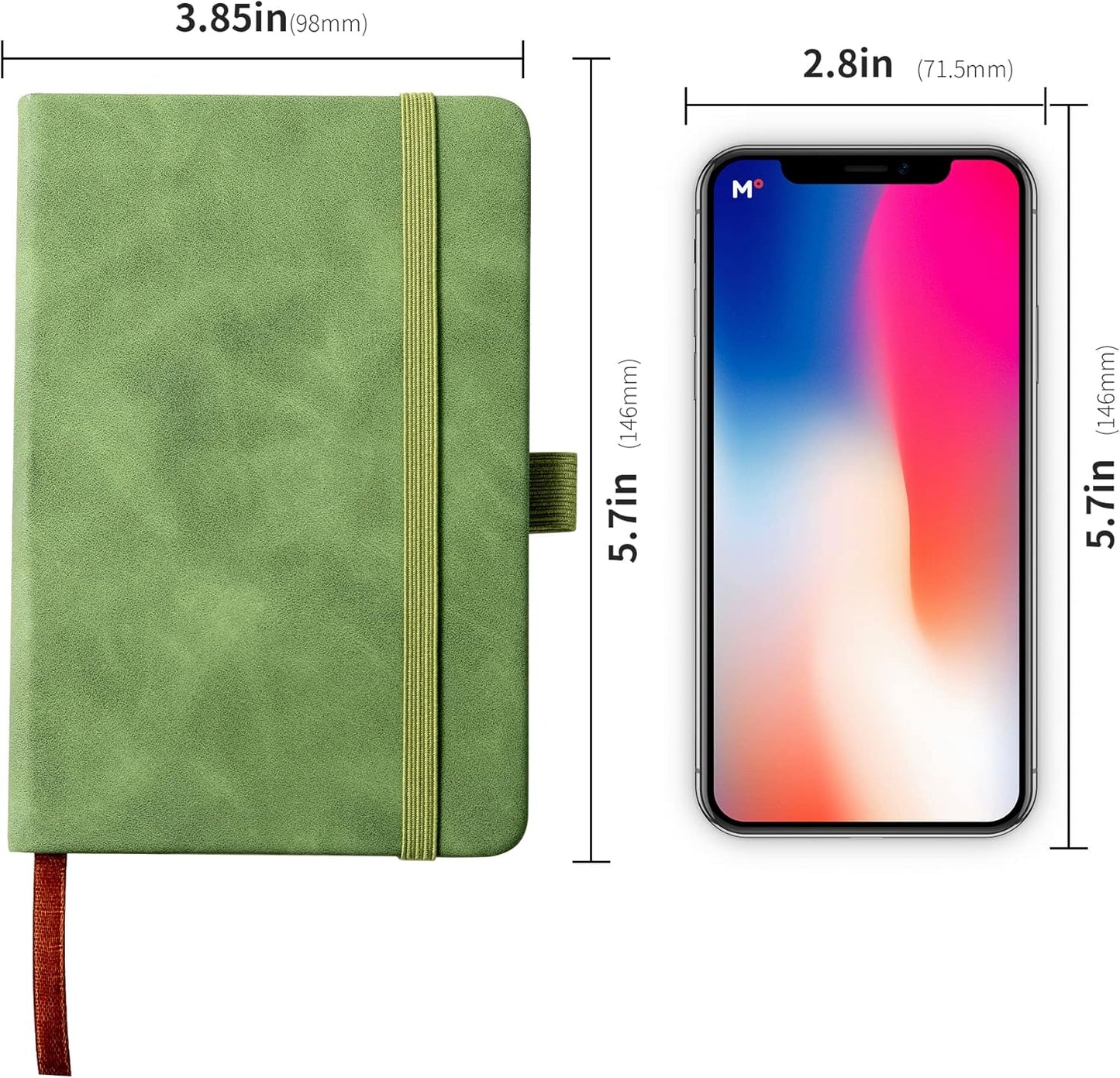 2Pack Pocket Notebook Small Notebook Journal Notebook 4 inches x 5.7 inches 200 Pages Leather Cover With Pen Holder Page Marker Ribbons(Black)