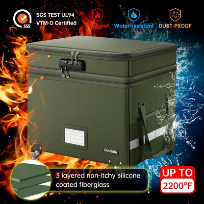 DocSafe Fireproof Document Box with Lock,2-Layer File Box with Wheels,Collapsible File Storage Organizer with Pockets,Large Portable Home Filing Cabinet for Hanging Folders,Black,16''x13.8''x12.2''