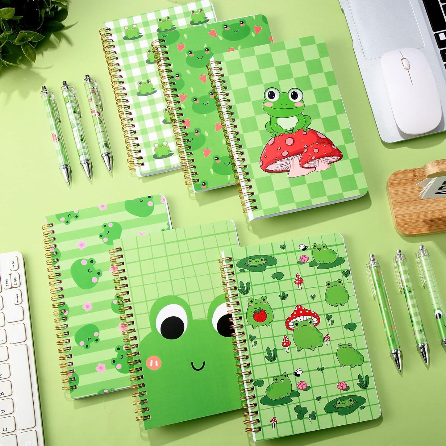 Resurhang 6 Pack A5 Composition Notebook Marble Spiral Notebooks Preppy Cute Aesthetic Hardcover Ruled Composition Books with Ballpoint Pens for School Day Classroom Prize, 5.8 x 8.3 Inch