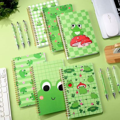 Resurhang 6 Pack A5 Composition Notebook Marble Spiral Notebooks Preppy Cute Aesthetic Hardcover Ruled Composition Books with Ballpoint Pens for School Day Classroom Prize, 5.8 x 8.3 Inch