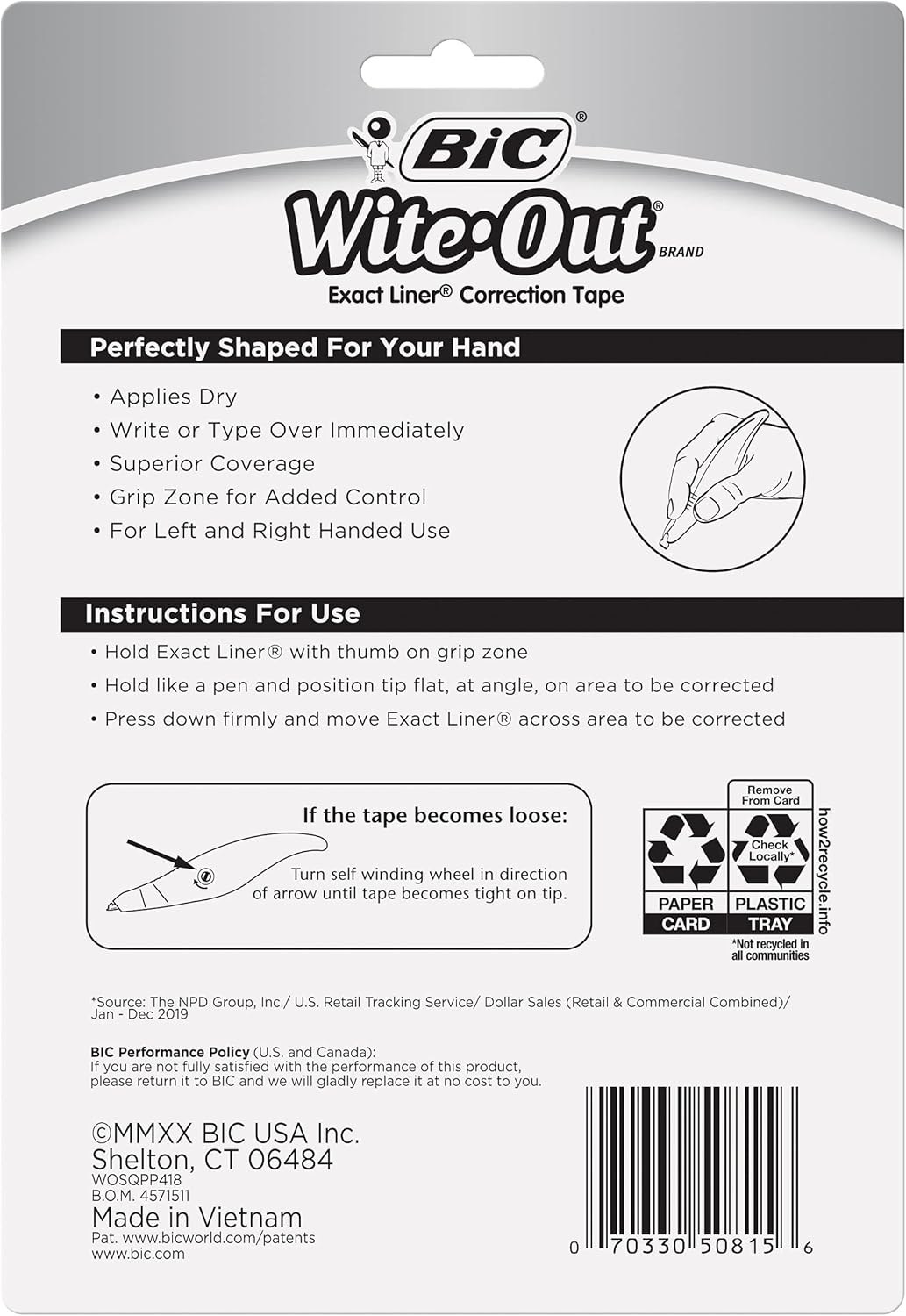 BIC Wite-Out Mini Correction Tape, White, No Dry Time, Long Lasting, 12-Count