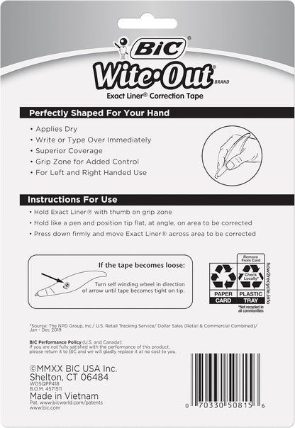 BIC Wite-Out Mini Correction Tape, White, No Dry Time, Long Lasting, 12-Count