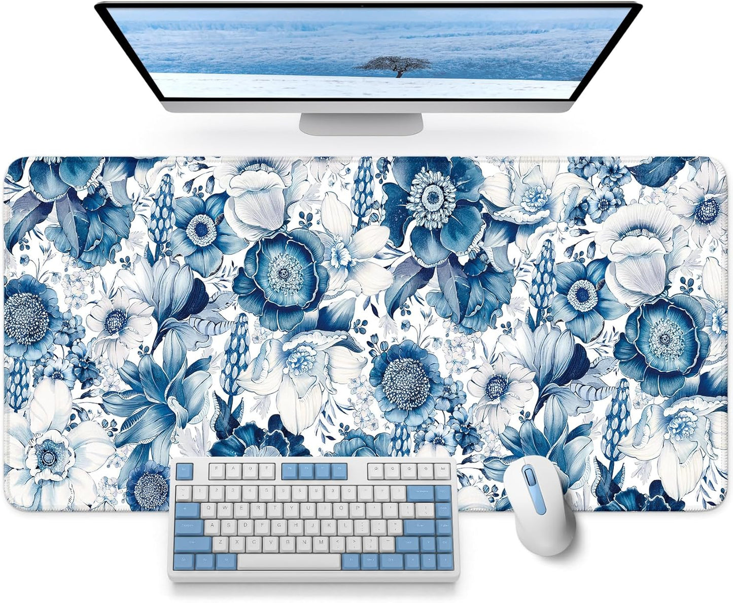 Large Mouse Pad for Desktop, Cute Desk Mat Pad Protector for Work & Gaming, Aesthetic Pretty Anti-Slip Laptop Blotter Cover for Office School Home Supplies, Wildflowers, 31.5" x 11.8"