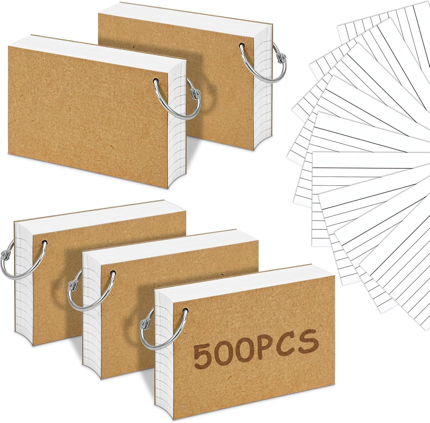 500PCS Colored Index Cards, 3x5 Inches Flash Cards with Ring, Lined on Both Side Notecards Ruled Study Card Flashcards Heavy Note Cards for Studying, Learning, School, College