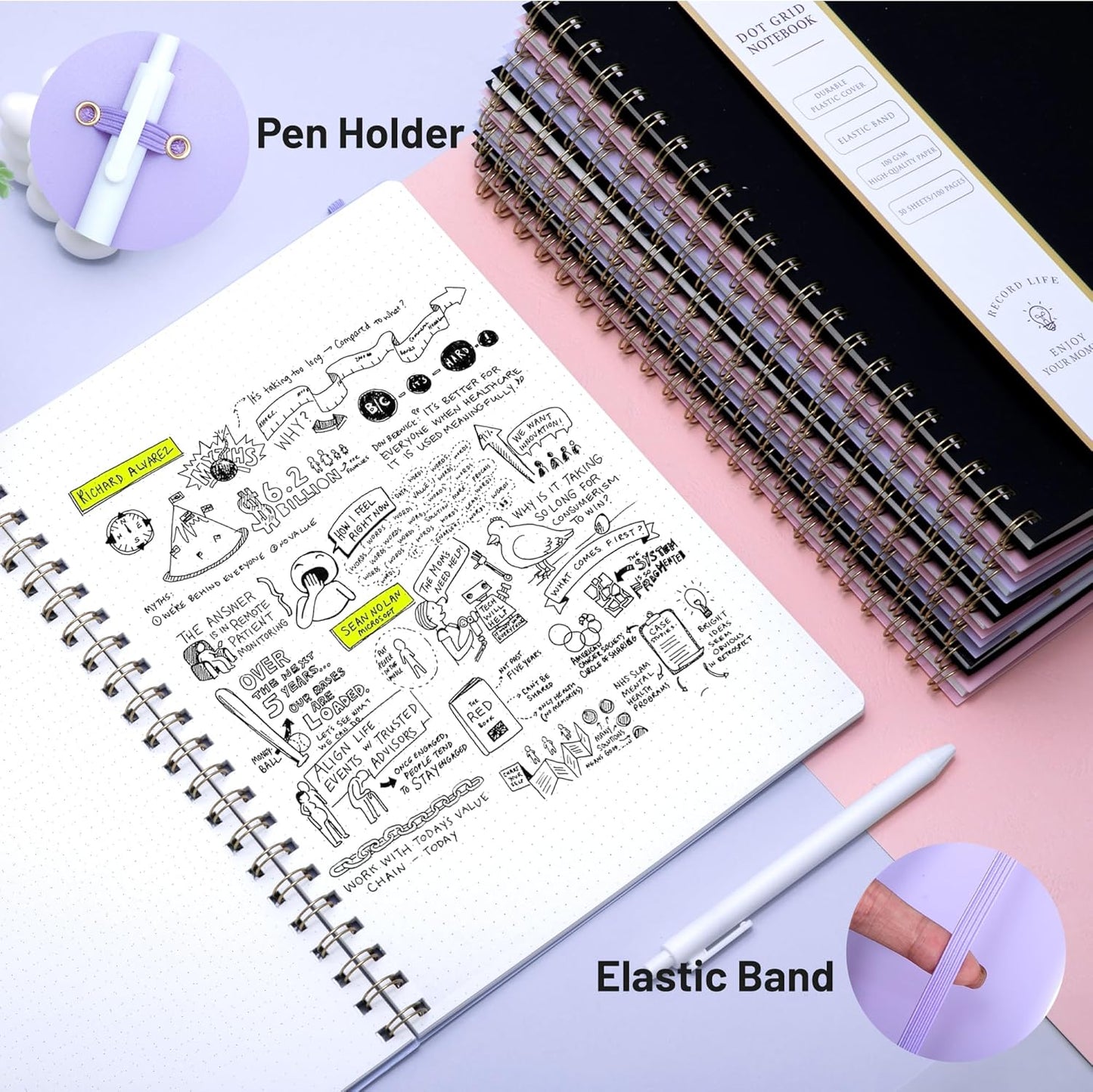 Yoment Graph Paper Spiral Notebook A5 Graphing Notebook 160 Pages Graph Paper Notebook Spiral Bound Waterproof Plastic Hardcover Spiral Journal 5x7 Grid Notebooks for Note Taking,Black