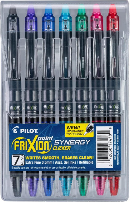PILOT FriXion Synergy Clicker Erasable, Refillable & Retractable Gel Ink Pens, 0.5mm Extra Fine Point, Black Ink, 5-Pack
