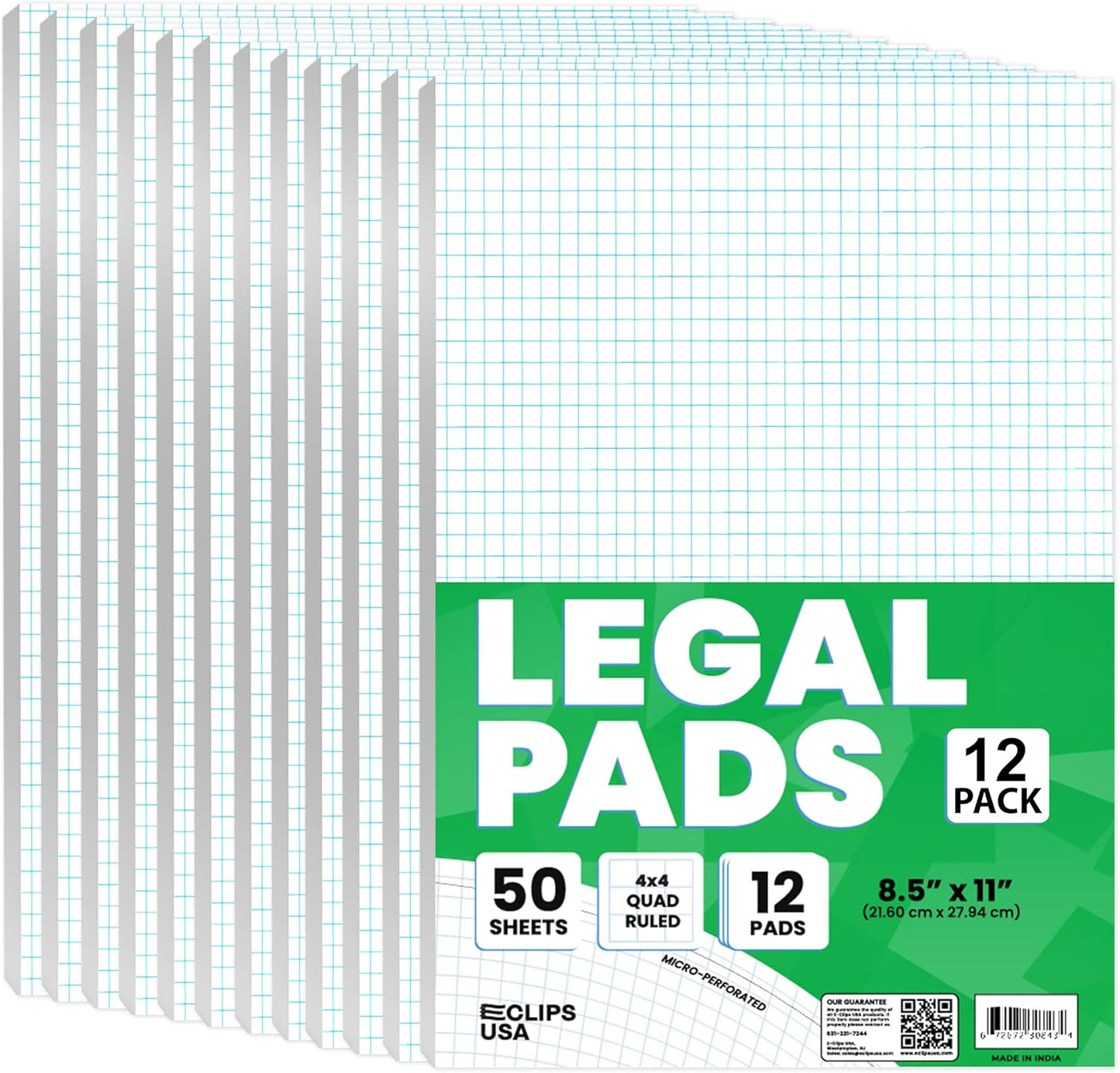 E-CLIPS USA Graph Paper Pad, Graph Paper Notebook, 4 x 4 An Inch Quad Ruled Graph Paper Pad, Graph Paper Pads 8.5 x 11, Drafting Paper, 50 Sheets Per Pad (6 Pack)