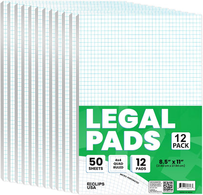 E-CLIPS USA Graph Paper Pad, Graph Paper Notebook, 4 x 4 An Inch Quad Ruled Graph Paper Pad, Graph Paper Pads 8.5 x 11, Drafting Paper, 50 Sheets Per Pad (6 Pack)