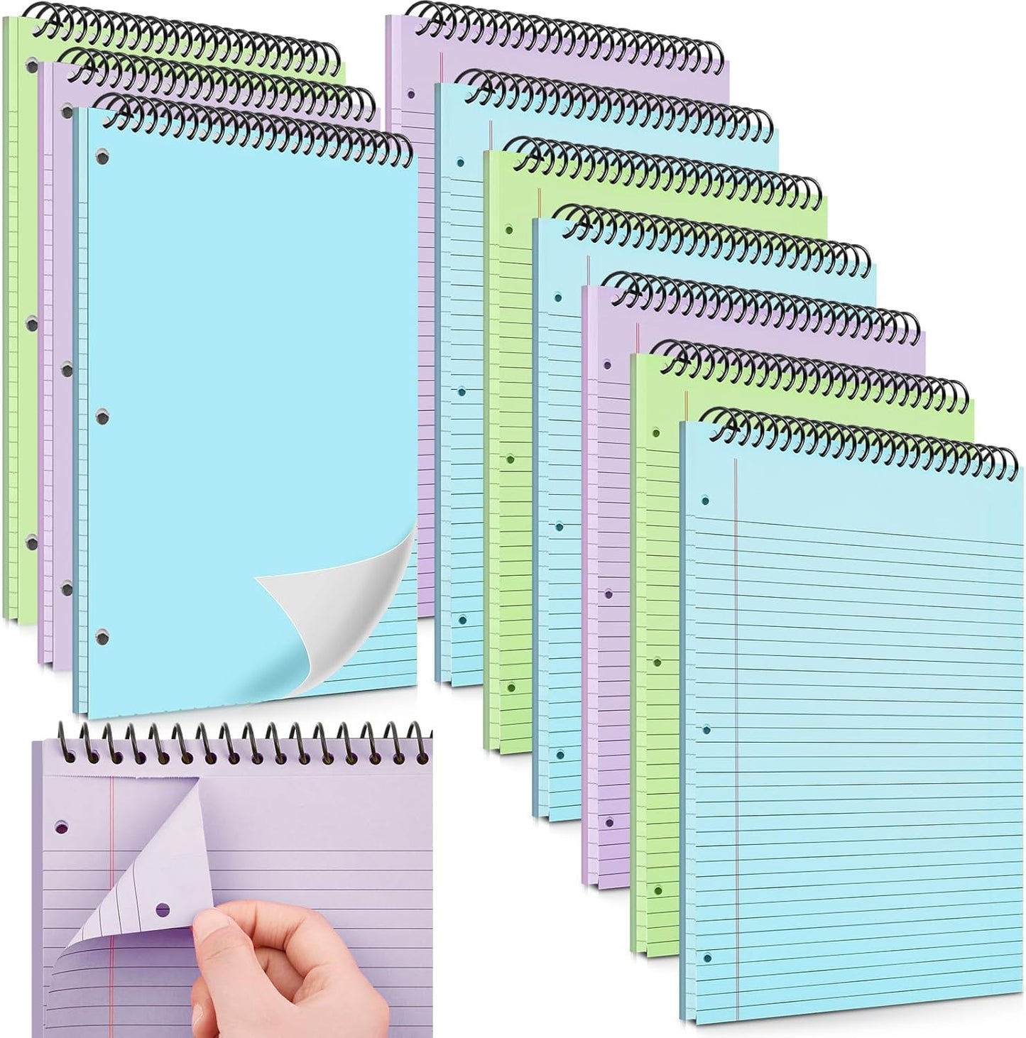 MotiMind 10 Pack 8.5" x 11" Top Spiral Notebook with 3 Hole Punched Morandi Colors Legal Pads College Ruled Notepad 50 Sheets Hard Cardboard Paper Wirebound Notepad for Office School Business