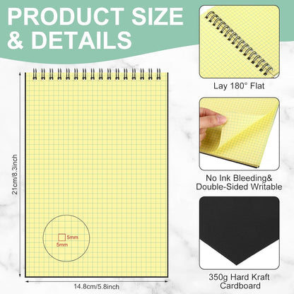 Engrowtic 2 Pack Graph Paper Spiral Notepad A5 Top Wirebound Notepad Grid Notebook Steno Pads Memo Notebook Grid Paper 140 Pages for Writing Sketching Drawing Office Supplies (Black)