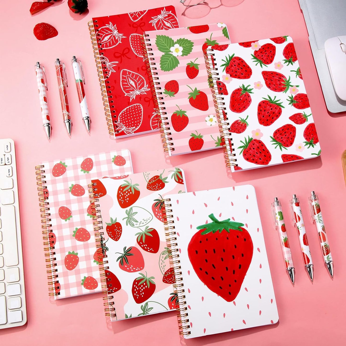 Resurhang 6 Pack A5 Composition Notebook Marble Spiral Notebooks Preppy Cute Aesthetic Hardcover Ruled Composition Books with Ballpoint Pens for School Day Classroom Prize, 5.8 x 8.3 Inch