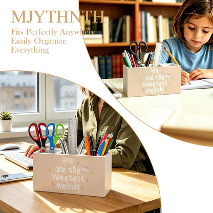 Don't Overthink It Inspirational Pencil Pen Holder for Desk, Pink Positive Affirmations Wooden Box Sign Pen Holder Organizer for Home Office School Desk Accessories