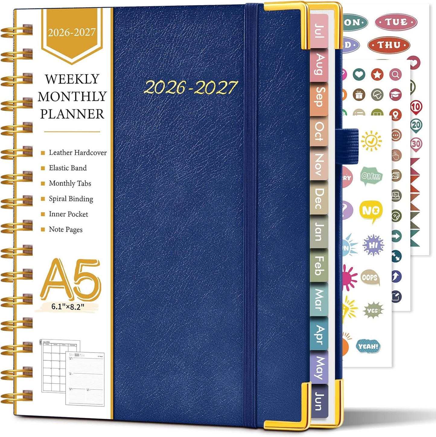 2026 Planner, Weekly and Monthly Calendar Planner from January 2026 - December 2026, 8.5" x 11" Hardcover Leather Hourly Appointment Book with Tabs, Spiral Daily Planners for School Work Home, Green