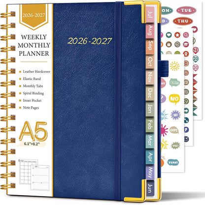 2026 Planner, Weekly and Monthly Calendar Planner from January 2026 - December 2026, 8.5" x 11" Hardcover Leather Hourly Appointment Book with Tabs, Spiral Daily Planners for School Work Home, Green