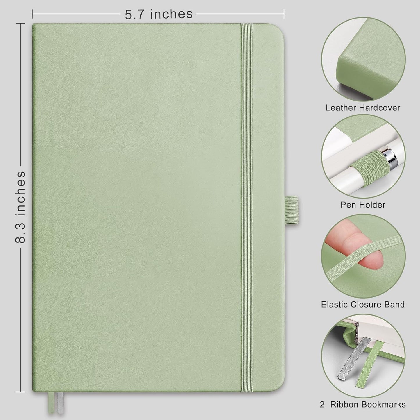 RETTACY Graph Grid Paper Notebook, 192 Pages, A5 Medium Size (5.7'' x 8.3''), 5 Squares per Inch, Leather Hardcover, 100 GSM Thick Paper, for School, Students, Math, Engineering (Brown)