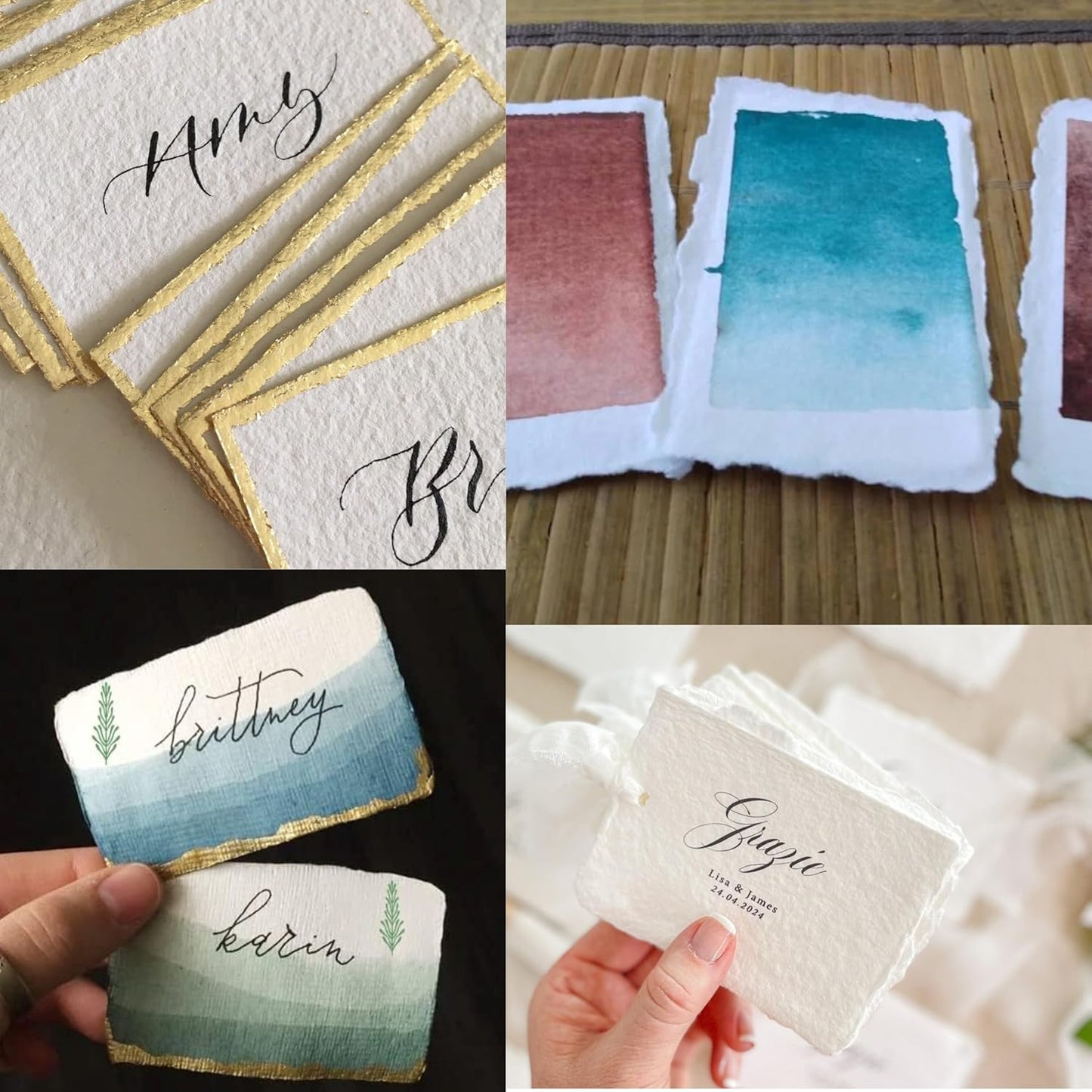Handmade Cotton Paper with Deckle Edge Recycled Cotton Rag Mixed Media Card Stock for Postcards, Invitations, Crafts and Announcements (150gsm, 4x6 inch "A6", 50 Pack)