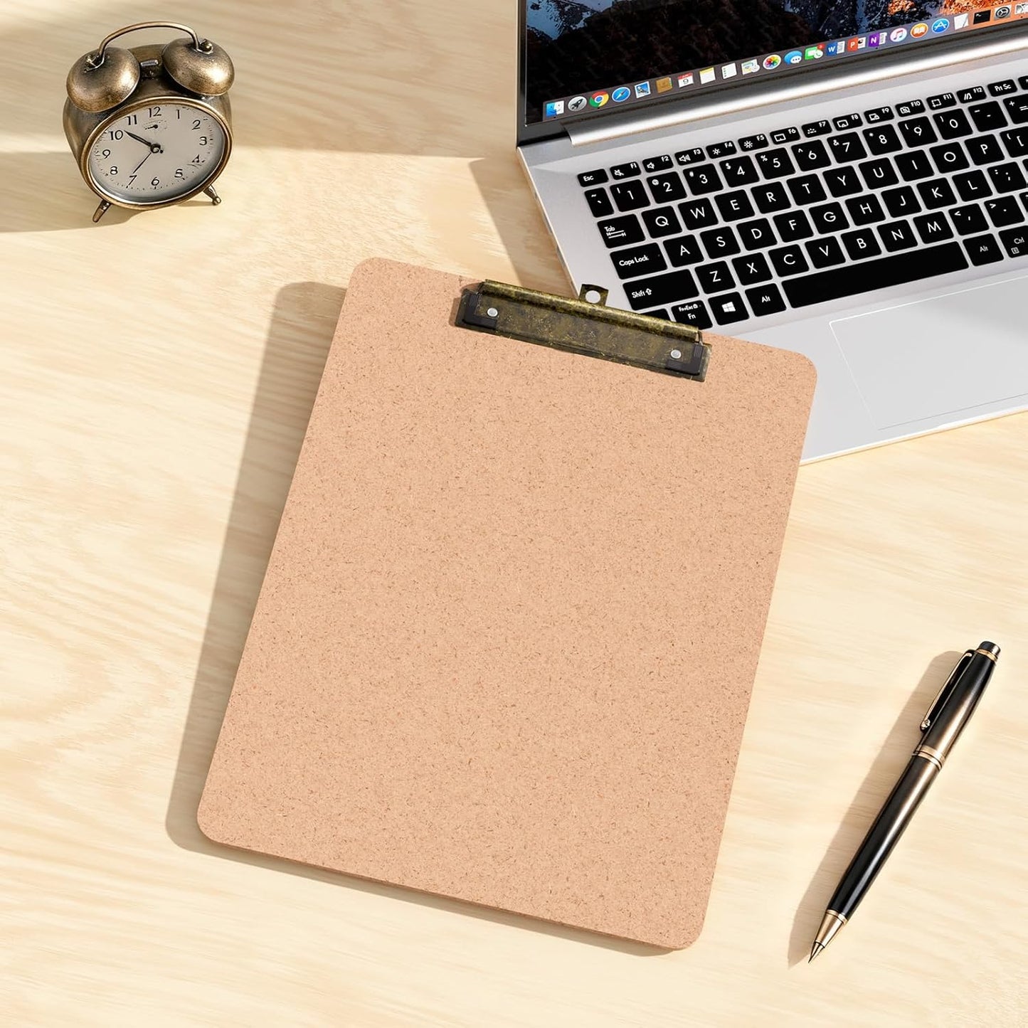 2 Pack Wood Retro Clipboards, 9 x 12.5'' Letter Size for Classroom, Students, Kid, 8.5 x 11'' Decoration Clip Board with Low Profile Copper Clip, Office & School Supplies