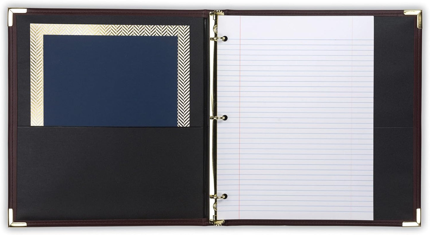 Samsill Classic Collection Leather 3 Ring Binder, Executive Presentation Portfolio, 0.5 Inch (Holds 100 Sheets), Brass Round Ring, Burgundy