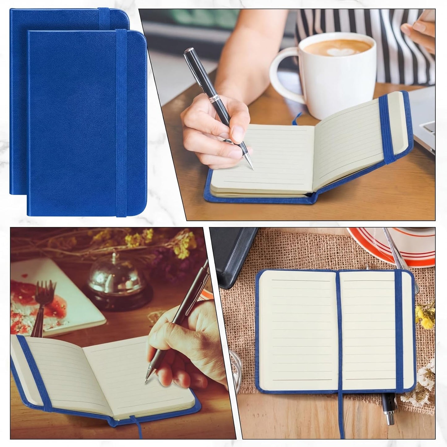 Qeeenar 10 Pcs Mini Black Brown Blue Leather Pocket Notebook Bulk, 4 x 2.5 Inch Small Journal Note Book, 50 Sheets Hardcover Tiny Notepad Lined for Office Home School Writing Supplies