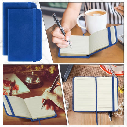 Qeeenar 10 Pcs Mini Black Brown Blue Leather Pocket Notebook Bulk, 4 x 2.5 Inch Small Journal Note Book, 50 Sheets Hardcover Tiny Notepad Lined for Office Home School Writing Supplies