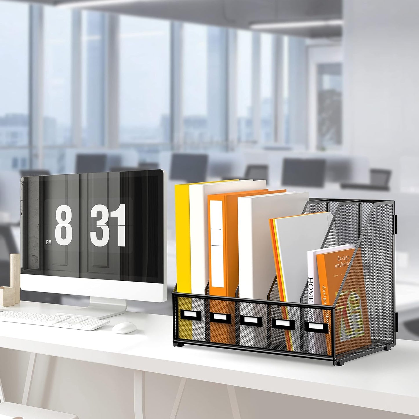 DALTACK 4 Vertical Compartments Magazine File Holder, Binder Organizer, Metal Desk Organizers for Office Home School Classroom Organization, Black