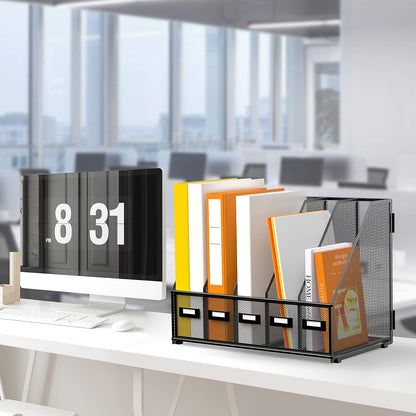 DALTACK 4 Vertical Compartments Magazine File Holder, Binder Organizer, Metal Desk Organizers for Office Home School Classroom Organization, Black