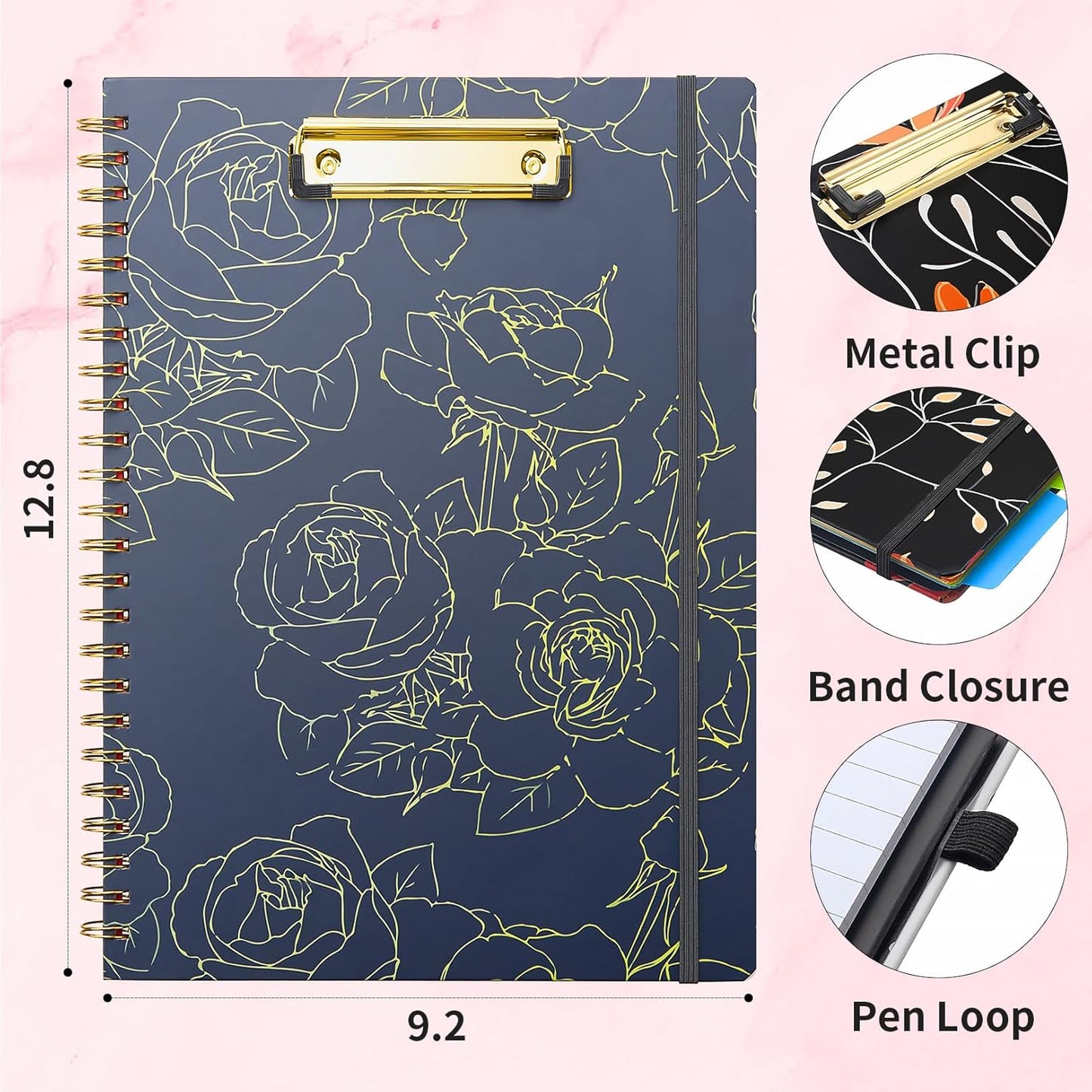Sooez Clipboard with Refillable Notepad, Clipboard Folder with 10 Storage Pockets for Letter Size, Spiral Clipboard Notebook, Cute Portfolio for School Office Nursing