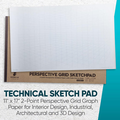 Koala Tools | Drawing Perspective (1 and 2-Point) Large Sketch Pad (1 Point - 9 x 12)