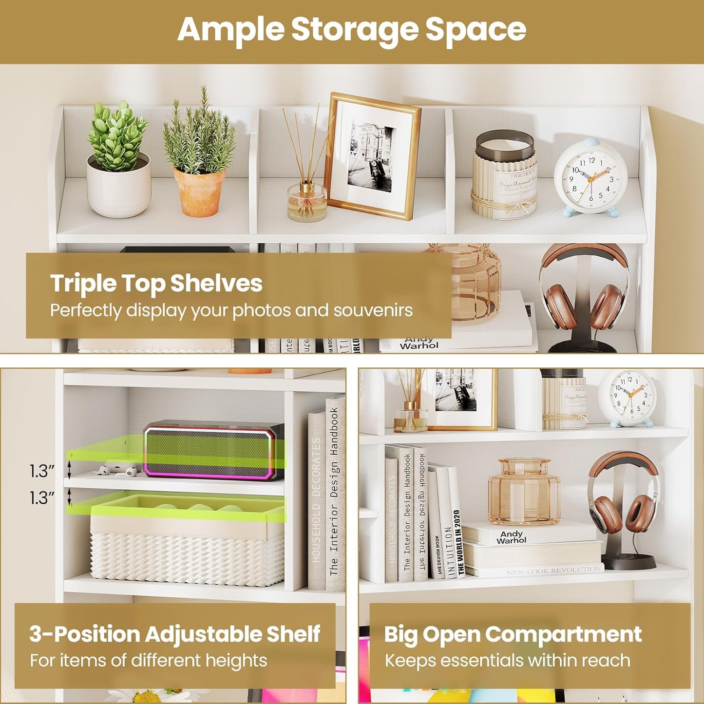 Tangkula Desktop Bookshelf, Countertop Storage Hutch with 5 Shelves for Computer Desk, Desk 3-Tier Display Rack, Multipurpose Wood Desktop Hutch Storage Organizer for Dorm Office Home