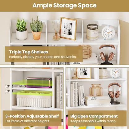 Tangkula Desktop Bookshelf, Countertop Storage Hutch with 5 Shelves for Computer Desk, Desk 3-Tier Display Rack, Multipurpose Wood Desktop Hutch Storage Organizer for Dorm Office Home