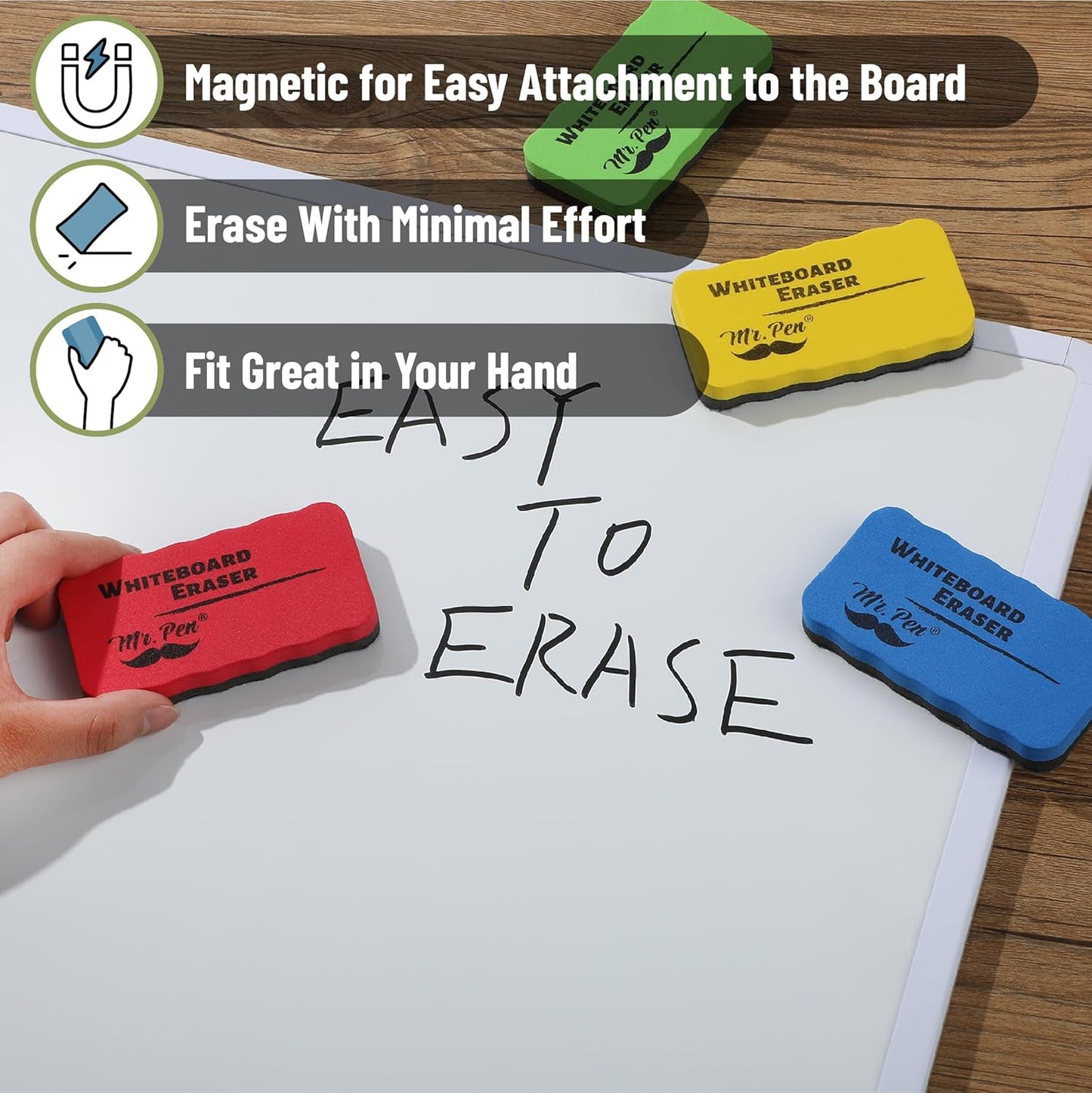 Mr. Pen- Magnetic Dry Erase Erasers, 4"x2.25", 8 Pack, Colorful Magnetic Whiteboard Erasers for White Board, Classroom, Home, Office, Back to School Supplies