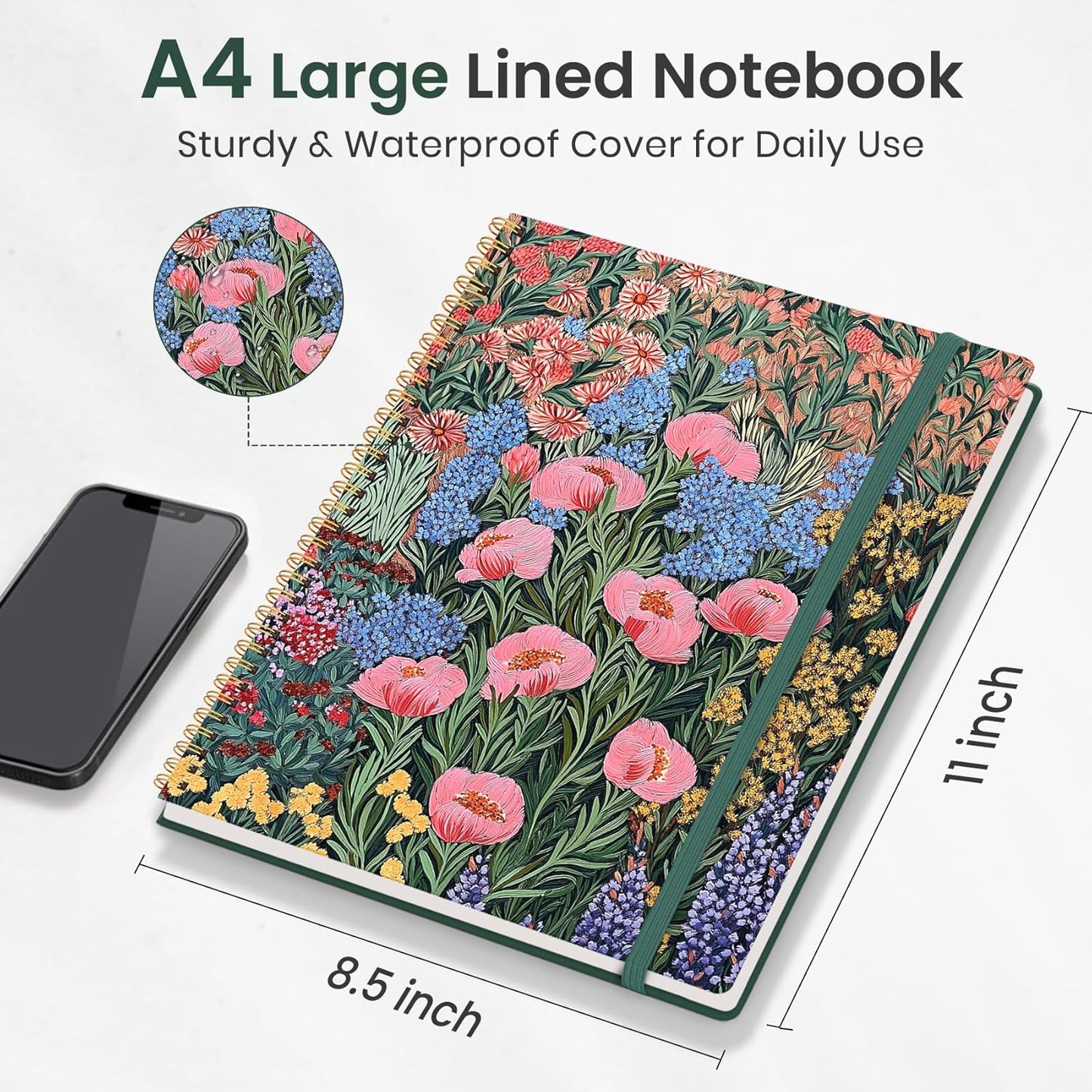 Taja Large Spiral Lined Journal for Women, 8.5" x 11" Notebooks for Work Collge Ruled, A4 Aesthetic Cute Journaling Notebooks for Writing, Plastic Cover, Celestial