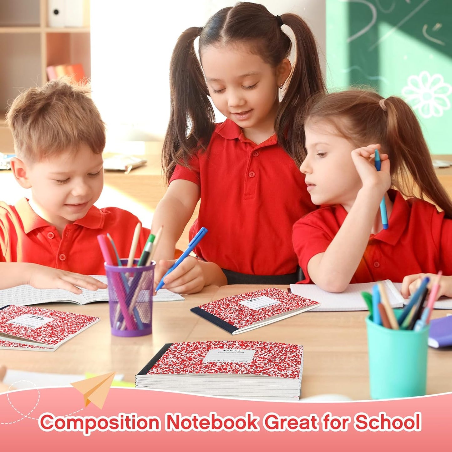 Fainne 20 Pieces Composition Notebooks 80 Pages Half Size Wide Ruled 4-7/8 x 7-1/2" Composition Books 11/32" Spacing Assorted Primary Covers Bulk(Green,Snowflake)