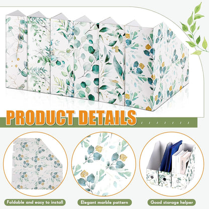 PerKoop 6 Pcs Decorative Magazine File Holders Floral Foldable File Folders Magazine Storage Boxes Rack Desk Organizer Documents with Printable Labels for School Office Home (Floral)